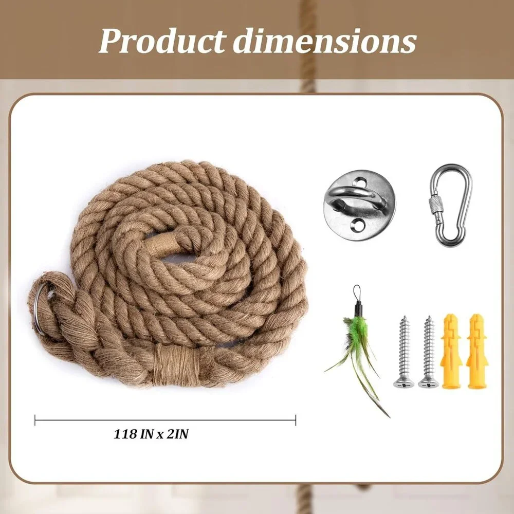 Cat Climbing Rope with Hook for Ceiling & Wall Mounted(1 Set)
